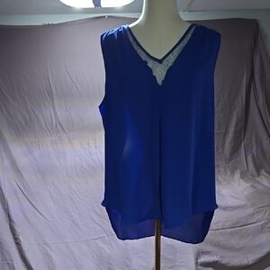 New York & Company Asymmetrical Blue Sleeveless Blouse